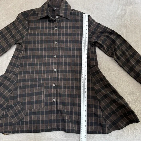 Shana Top Womens XS Brown Plaid Colorful Tunic Floral Art to Wear Artsy Boho - Picture 8 of 9